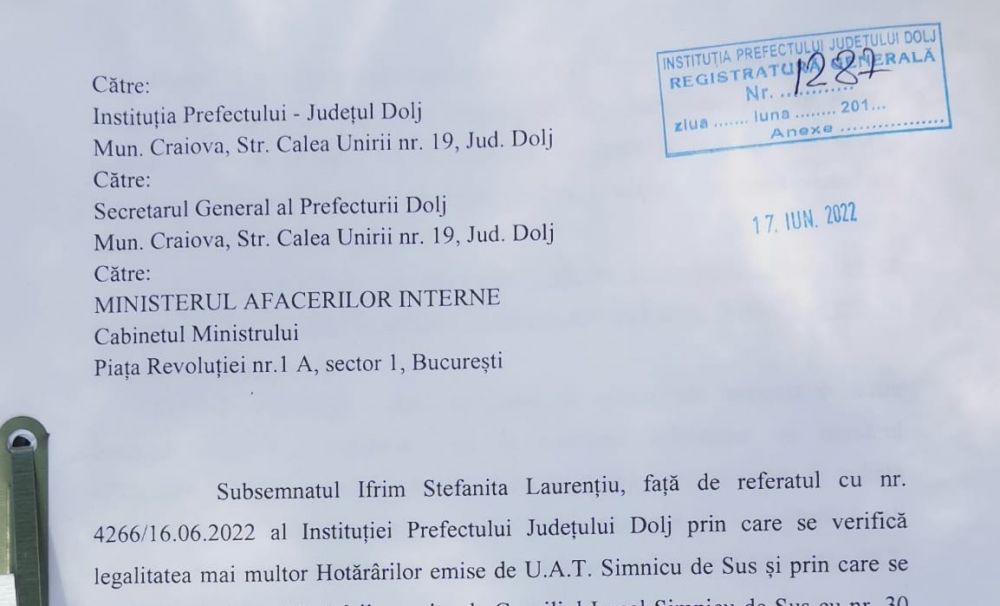 Prefectura Dolj nesocotește legile și ignoră voința cetățenilor din Șimnicu de Sus