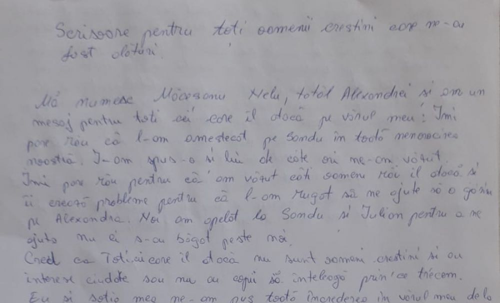 Scrisoarea emoţionantă scrisă de tatăl Alexandrei 