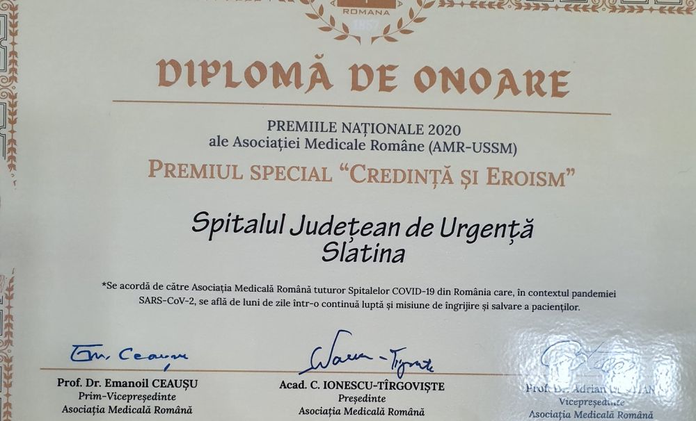Spitalul Judeţean din Slatina, premiat